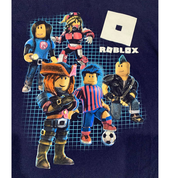 Roblox Soccer Player And Characters Group Navy Blue Graphic Kids T-shirt Size M - Picture 2 of 6